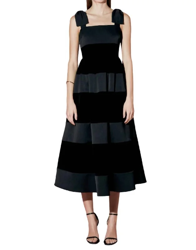 Super Sale Velvet Contrast Sleeveless Midi Dress In Black