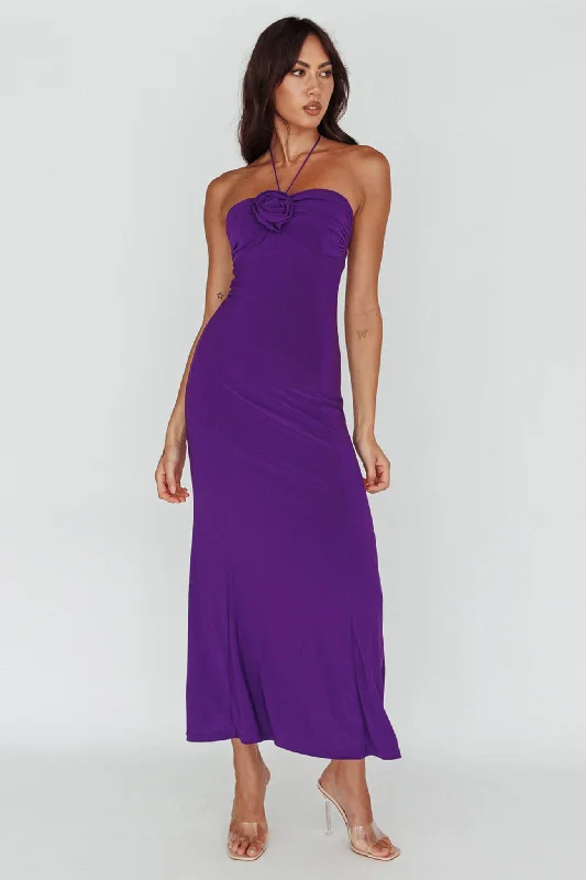 Special Discount Ibiza Sunset Bust Flower Midi Dress Purple
