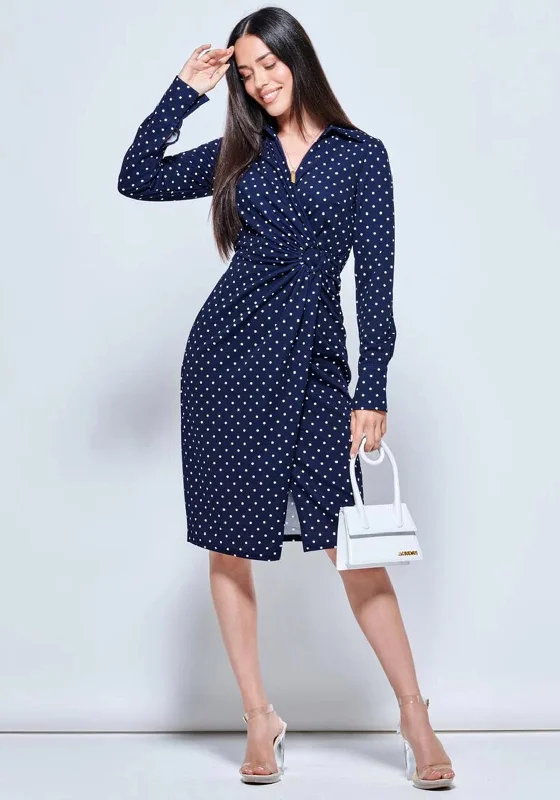 Early Access Jolie Moi Buckle Polka Dot Midi Dress, Navy & White