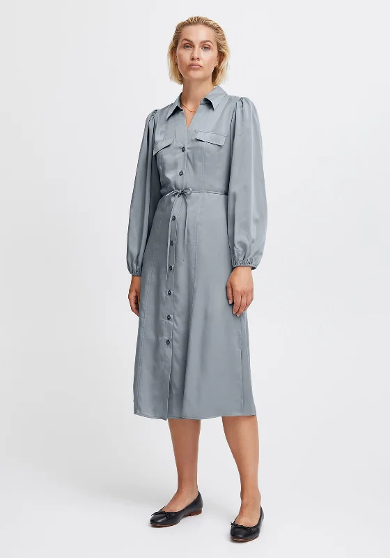 Low Prices Ichi Donna Midi Shirt Dress, Grey Blue