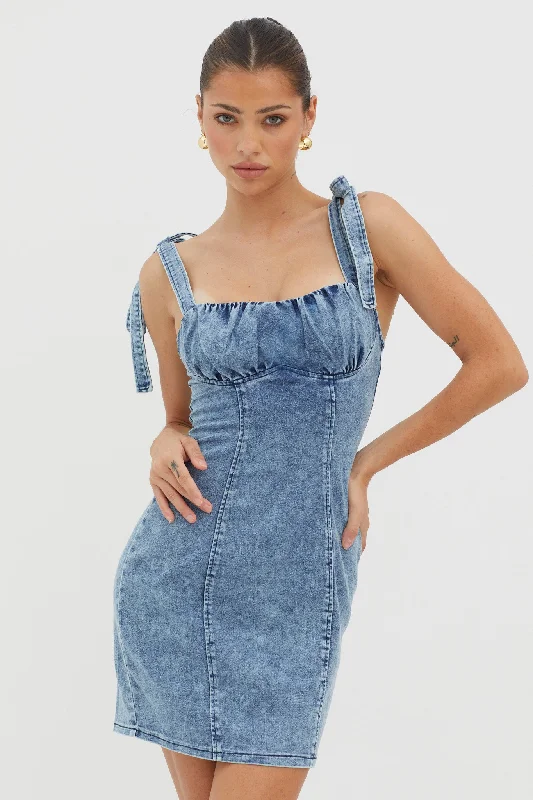 Weekend Deal Harrison Tied Shoulder Mini Dress Denim Blue