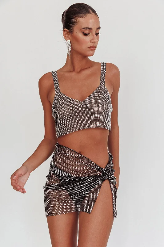 Price Fest Shine On Diamante Mesh Mini Skirt Black