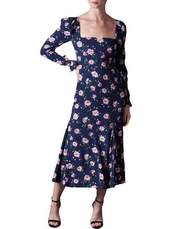 Limited Availability Marianne Womens Floral Puff Sleeve Midi Dress