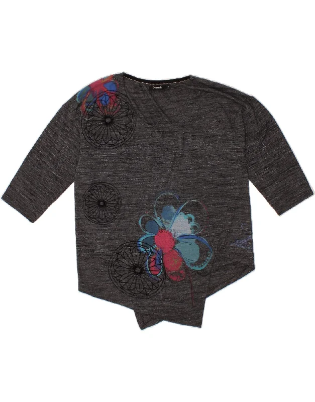 Amazing Deals DESIGUAL Womens Graphic Boat Neck Jumper Sweater UK 14 Medium Grey Floral