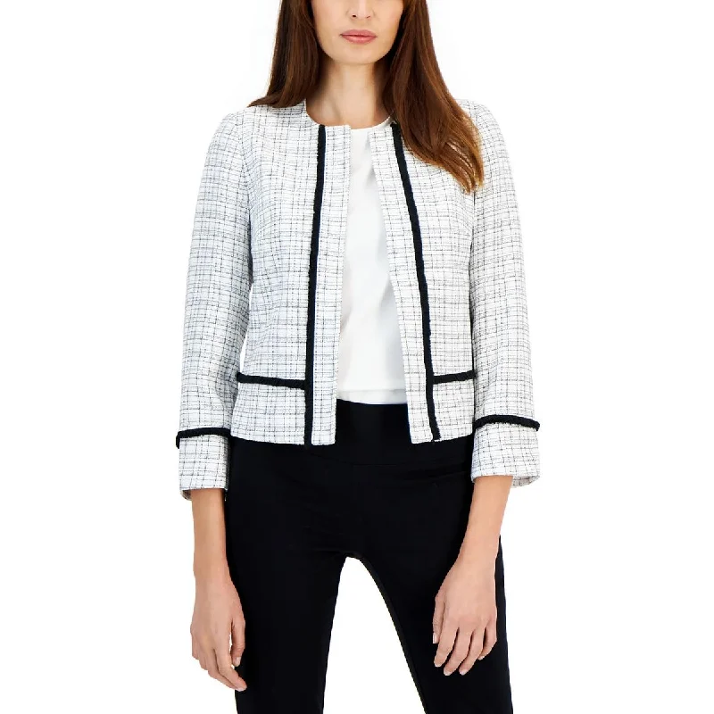 Blowout Sale Petites Womens Plaid Collarless Open-Front Blazer