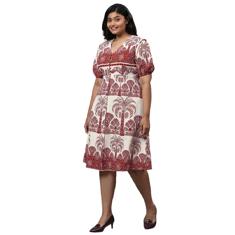 Limited Time Discount Women Printed Midi-length Dress