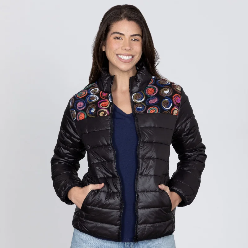 Buy More, Save More Mixed Fabric Embroidery Insulated Jacket