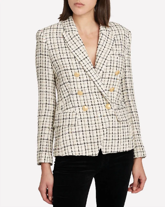 Deal Frenzy Kenzie Double Breasted Blazer In Ivory/pearl Silver
