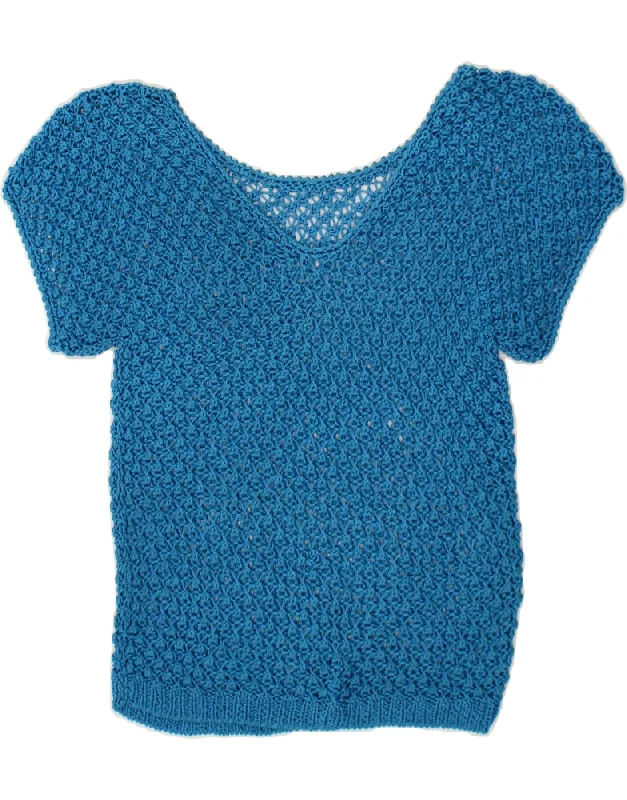 The Best Prices VINTAGE Womens Short Sleeve Crochet V-Neck Jumper Sweater UK 14 Large Blue The Best Prices VINTAGE Womens Short Sleeve Crochet V-Neck Jumper Sweater UK 14 Large Blue