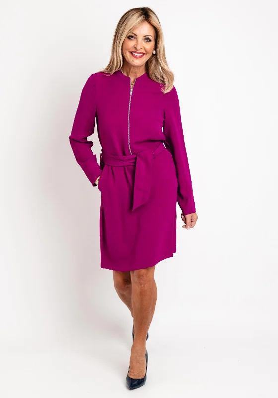 Limited Time Eva Kayan Half Zip Knee Length Dress, Magenta