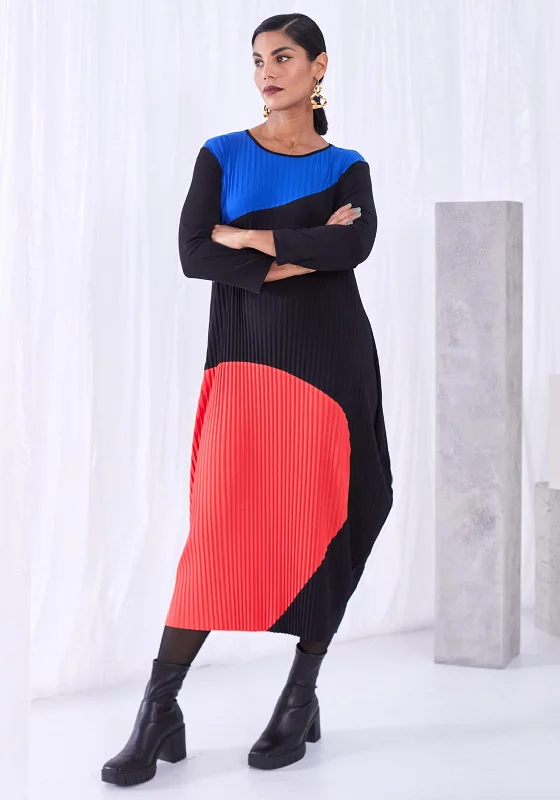 Markdowns Ora Colour Block Pleated Midi Dress, Multi
