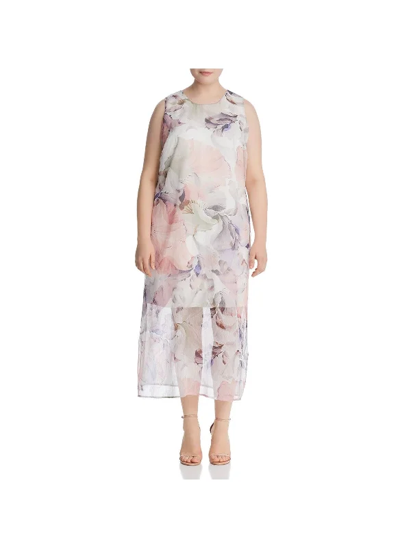 Price Blitz VINCE CAMUTO Womens Ivory Slitted Chiffon Overlay Keyhole Back Floral Sleeveless Jewel Neck Midi Party Shift Dress Price Blitz VINCE CAMUTO Womens Ivory Slitted Chiffon Overlay Keyhole Back Floral Sleeveless Jewel Neck Midi Party Shift Dress