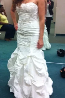 Exclusive Preview David's Bridal Taffeta Gown w/Beaded Appliques