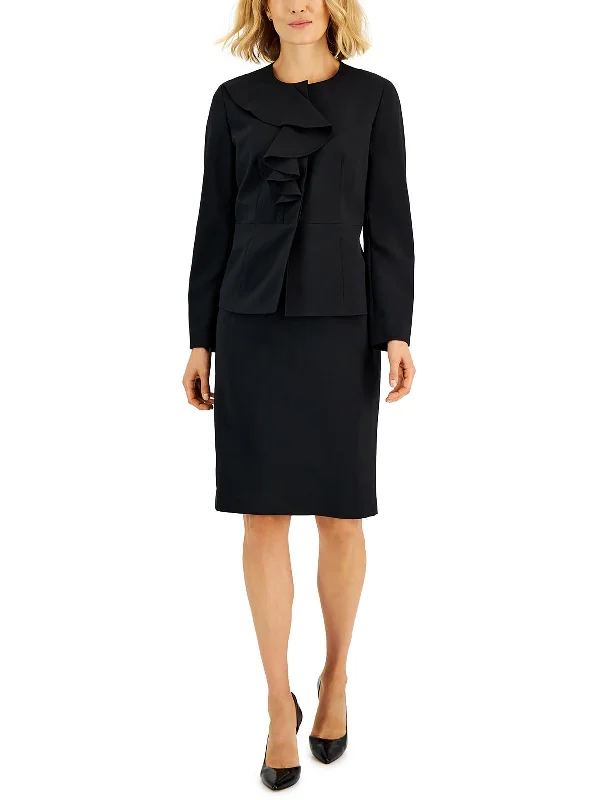 Deep Discounts Womens Ruffled Crepe Skirt Suit