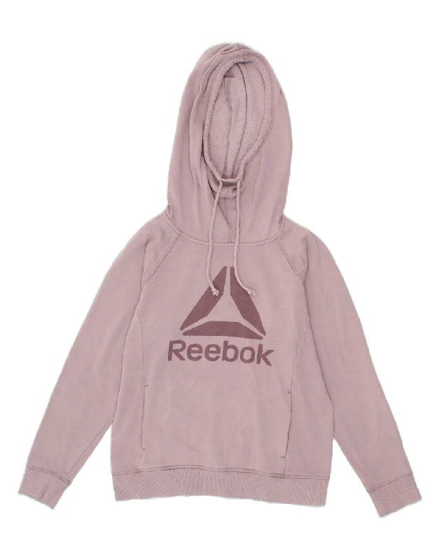Bargain Prices REEBOK Womens Oversized Graphic Hoodie Jumper UK 6 XS Purple Cotton