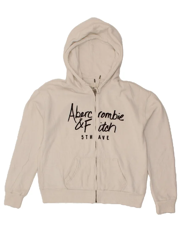 Inventory Reduction ABERCROMBIE & FITCH Womens Graphic Zip Hoodie Sweater UK 14 Medium White Inventory Reduction ABERCROMBIE & FITCH Womens Graphic Zip Hoodie Sweater UK 14 Medium White