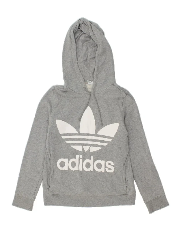 Deal Frenzy ADIDAS Womens Oversized Graphic Hoodie Jumper UK 8 Small Grey Cotton