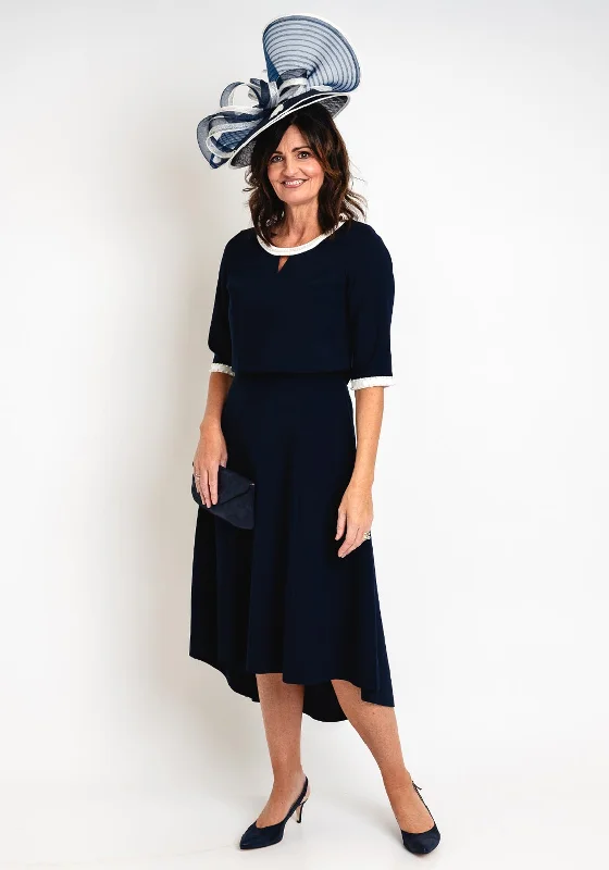 Weekend Deal Lizabella Pearl Trim A-Line Midi Dress, Navy