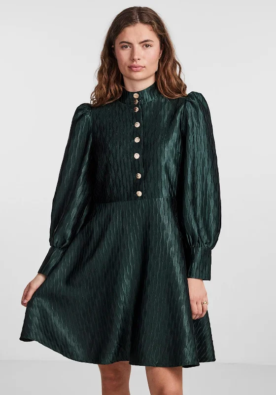 Flash Deals Y.A.S Ripple Jacquard Mini Skater Dress, Scarab Green