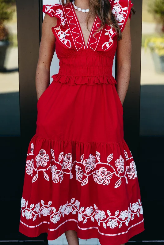 Bargain Bin Cheers Midi Dress - Cherry Red
