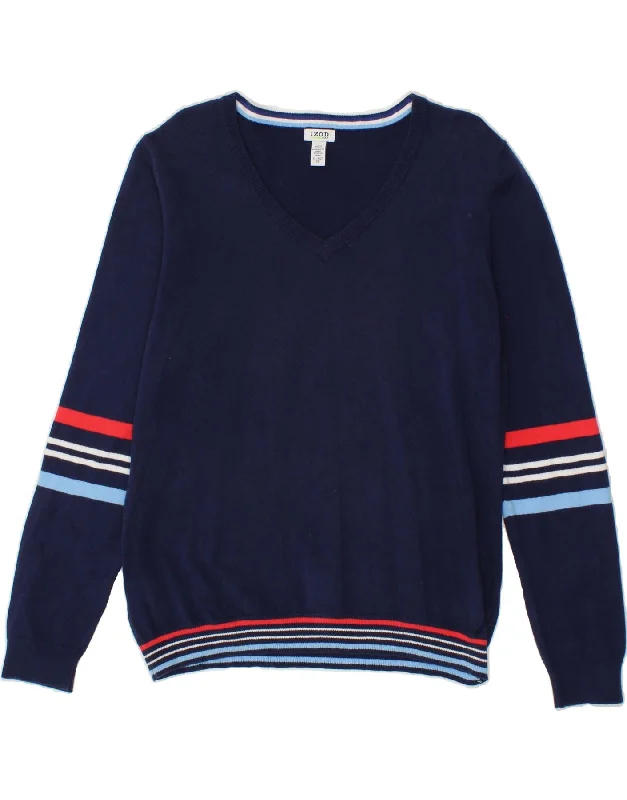 Year-End Sale IZOD Womens V-Neck Jumper Sweater UK 18 XL Navy Blue Cotton