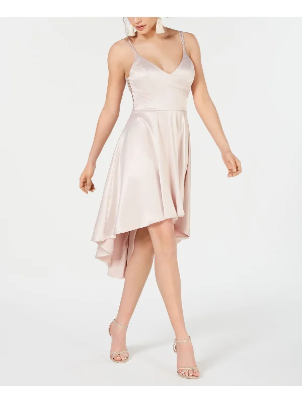 Stock Up and Save SEQUIN HEARTS Womens Pink Low Back Lace Satin Metallic Spaghetti Strap V Neck Party Hi-Lo Dress Stock Up and Save SEQUIN HEARTS Womens Pink Low Back Lace Satin Metallic Spaghetti Strap V Neck Party Hi-Lo Dress