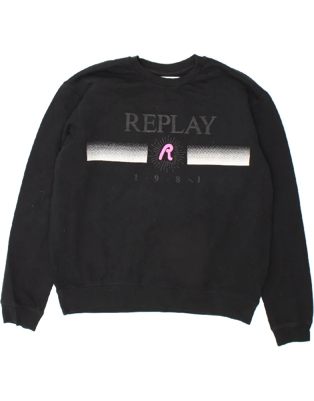 Customer Appreciation Sale REPLAY Womens Graphic Sweatshirt Jumper UK 20 2XL Black Cotton Customer Appreciation Sale REPLAY Womens Graphic Sweatshirt Jumper UK 20 2XL Black Cotton