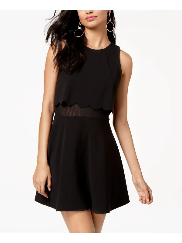 Flash Deals JUMP Womens Black Sheer Sleeveless Jewel Neck Mini Fit + Flare Dress