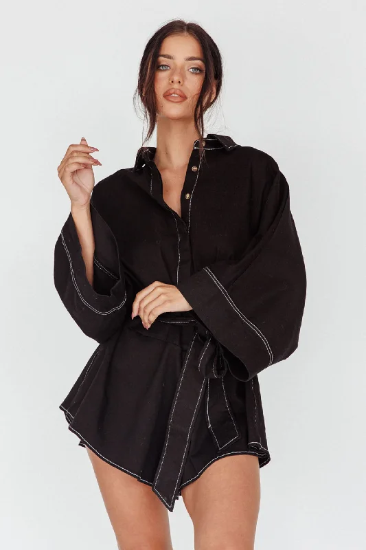 Year-End Sale Daytona Beach Long Sleeve Shirt Romper Black