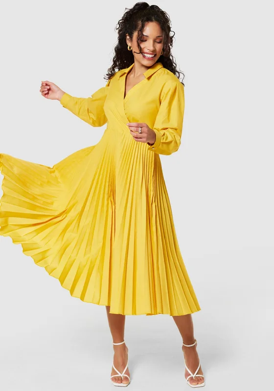 Clearance Sale Closet London Pleated Wrap Midi Dress, Yellow