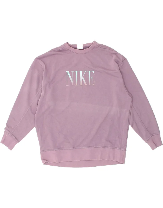 Epic Deals NIKE Womens Oversized Graphic Sweatshirt Jumper UK 14 Medium Purple Cotton