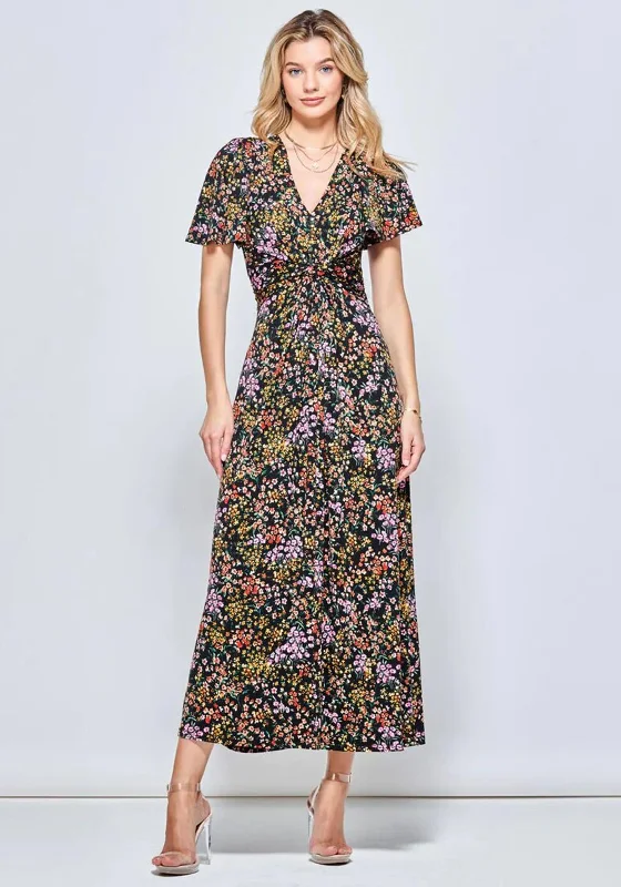 Final Clearance Jolie Moi Twist Front Maxi Dress, Black Ditsy
