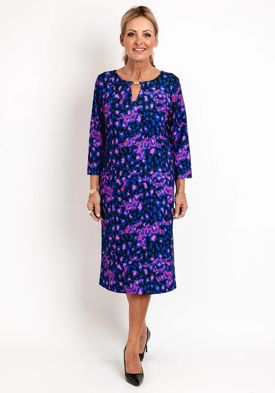 New Deals Avalon Zoe Leopard Print Cut-Out Neckline Midi Dress, Royal Purple