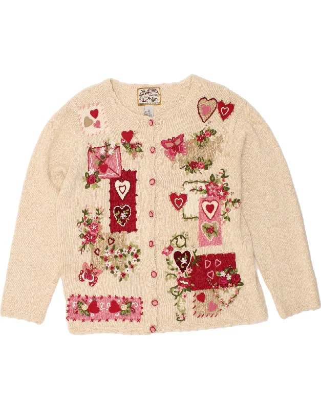 Bargain Bin HEIRLOOM COLLECTIBLES Womens Cardigan Sweater UK 16 Large Beige Floral
