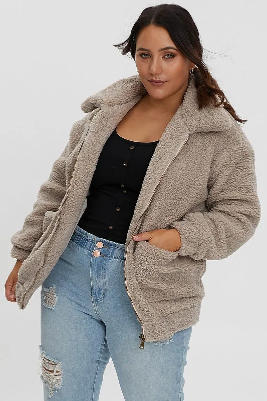 Season Finale Sale Beige Teddy Jacket