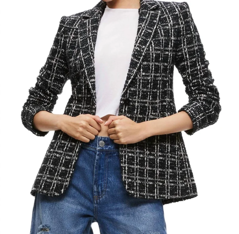 Savings Alert Macey Fitted Notch Collar Blazer In Black And White