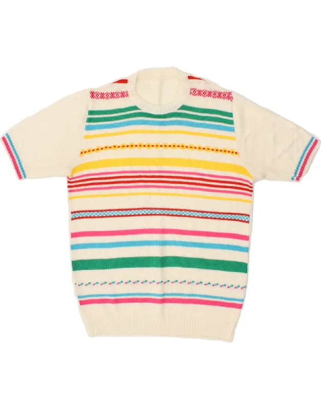 Early Access VINTAGE Womens Crew Neck Jumper Sweater UK 14 Medium Multicoloured Striped