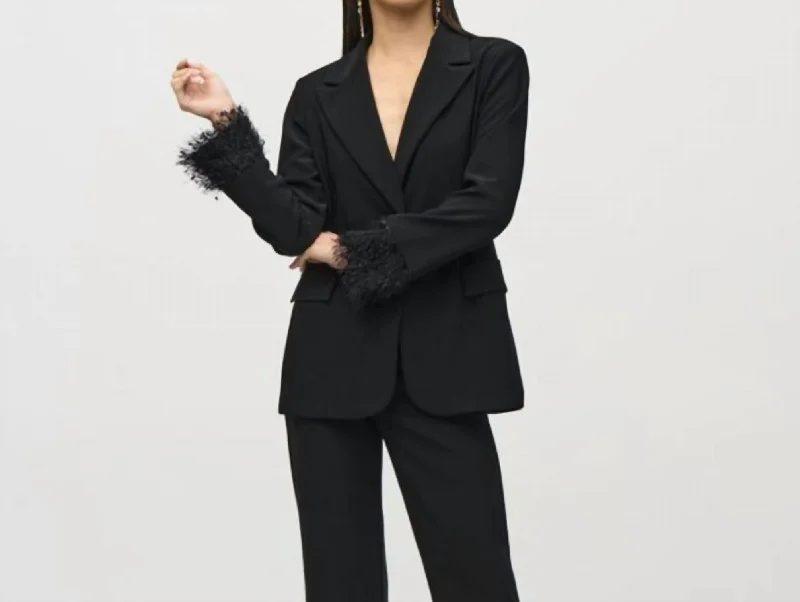 Price Buster Silky Knit And Novelty Straight Blazer In Black