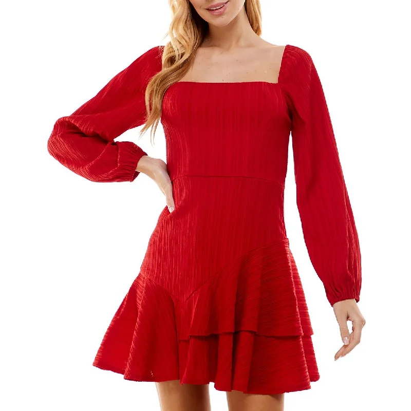 Today’s Deal Juniors Womens Asymmetrical Tiered Mini Dress