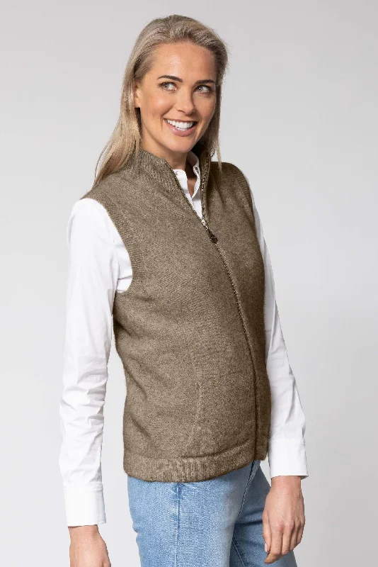 Price Cut Noble Wilde - Gilet Vest in Merino Wool and Possum Fur, Latte
