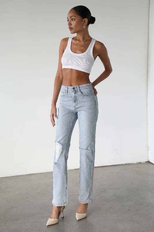Clearance Sale DOGMA High Rise Straight Leg Denim Jeans Light Wash