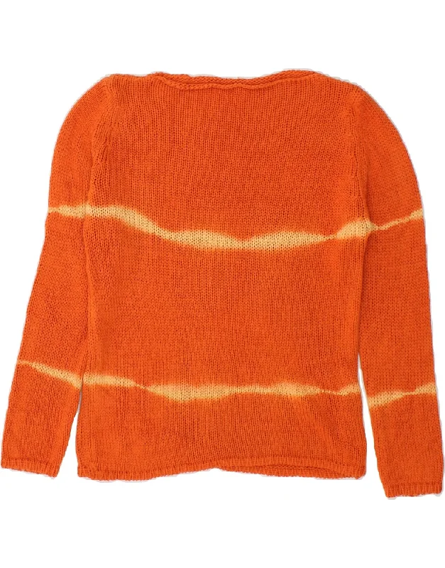 Act Fast VINTAGE Womens Boat Neck Jumper Sweater UK 18 XL Orange Striped Acrylic