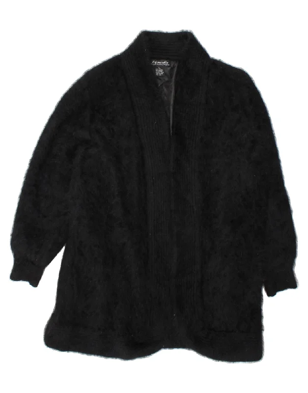 Closeout VENESHA Womens Longline Open Cardigan Sweater UK 16 Large Black Angora