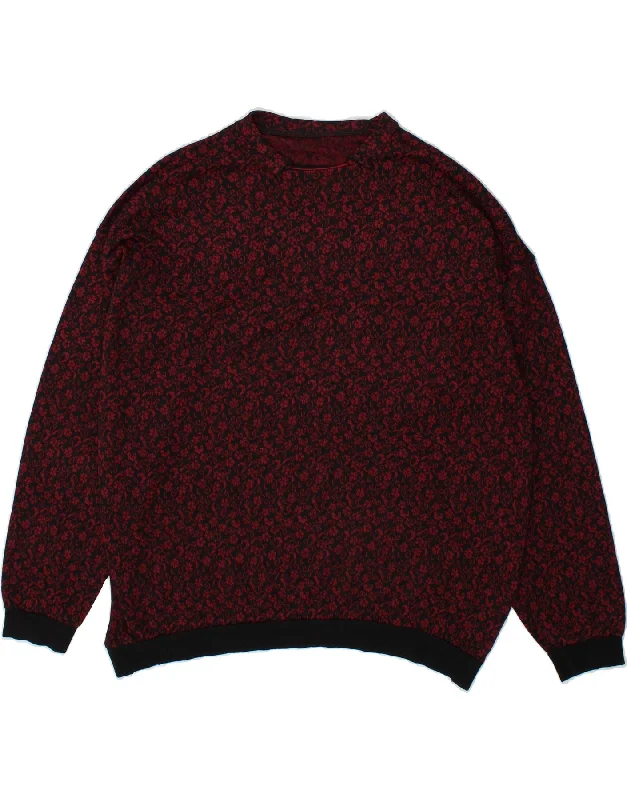 Hot Deal VINTAGE Womens Polo Neck Jumper Sweater UK 20 2XL Maroon Floral