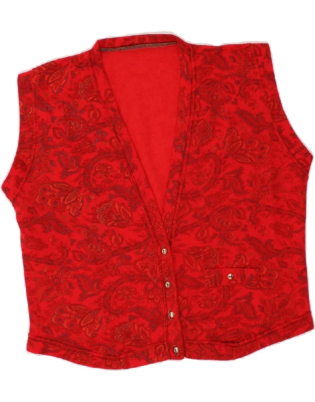 Price Cut VINTAGE Womens Crop Sleeveless Cardigan Sweater UK 14 Large Red Paisley
