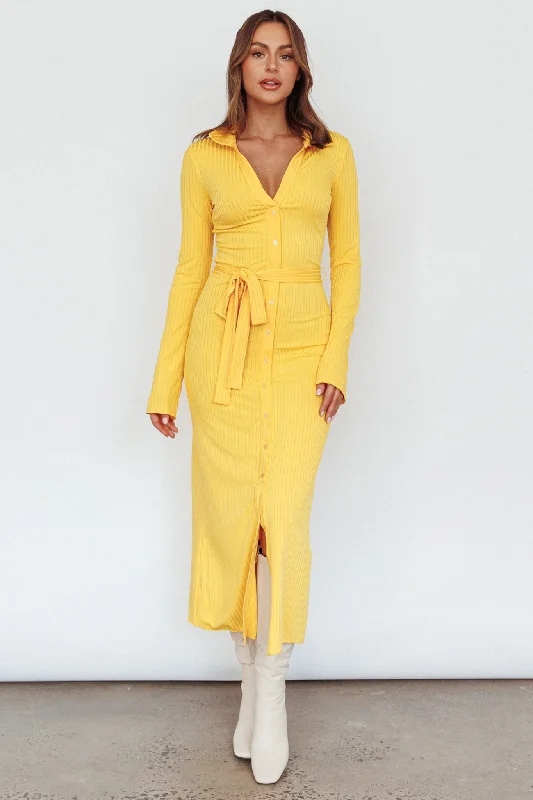 Amazing Deals Eastcoast Collared Placket Midi Dress Yellow