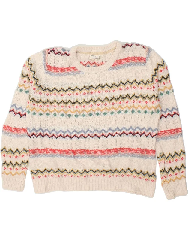 Best Seller FAT FACE Womens Boat Neck Jumper Sweater UK 12 Medium White Fair Isle