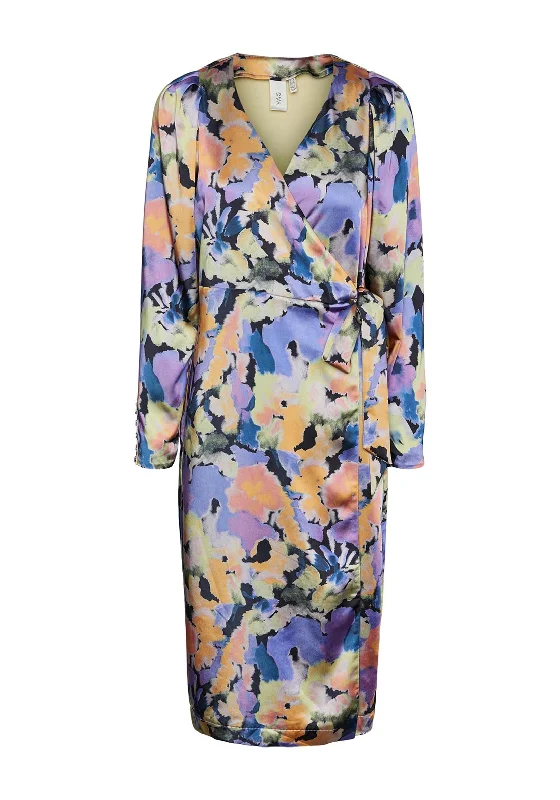 Deal of the Day Y.A.S Watercolour Inspired Satin Wrap Midi Dress, Multi