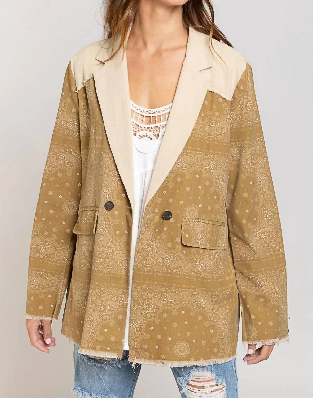 Hurry In Bandana Print Blazer In Mustard