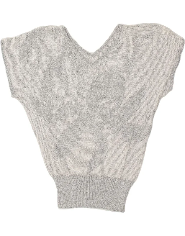 Discount Days VINTAGE Womens Short Sleeve Batwing V-Neck Jumper Sweater UK 10 Small Grey Discount Days VINTAGE Womens Short Sleeve Batwing V-Neck Jumper Sweater UK 10 Small Grey